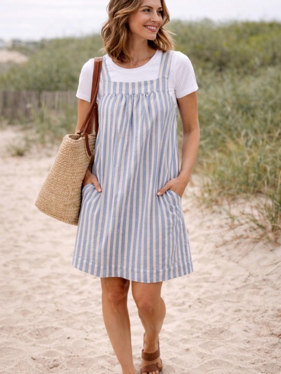 Joules Dresses & Skirts - Joules Blue & White Striped Apron Dress | Coastal Summer Midi